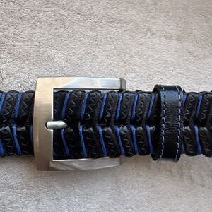 Martin Dingman Hand Laced Black Leather w/ Blue Waxed Cord Woven Belt Men 40 NEW